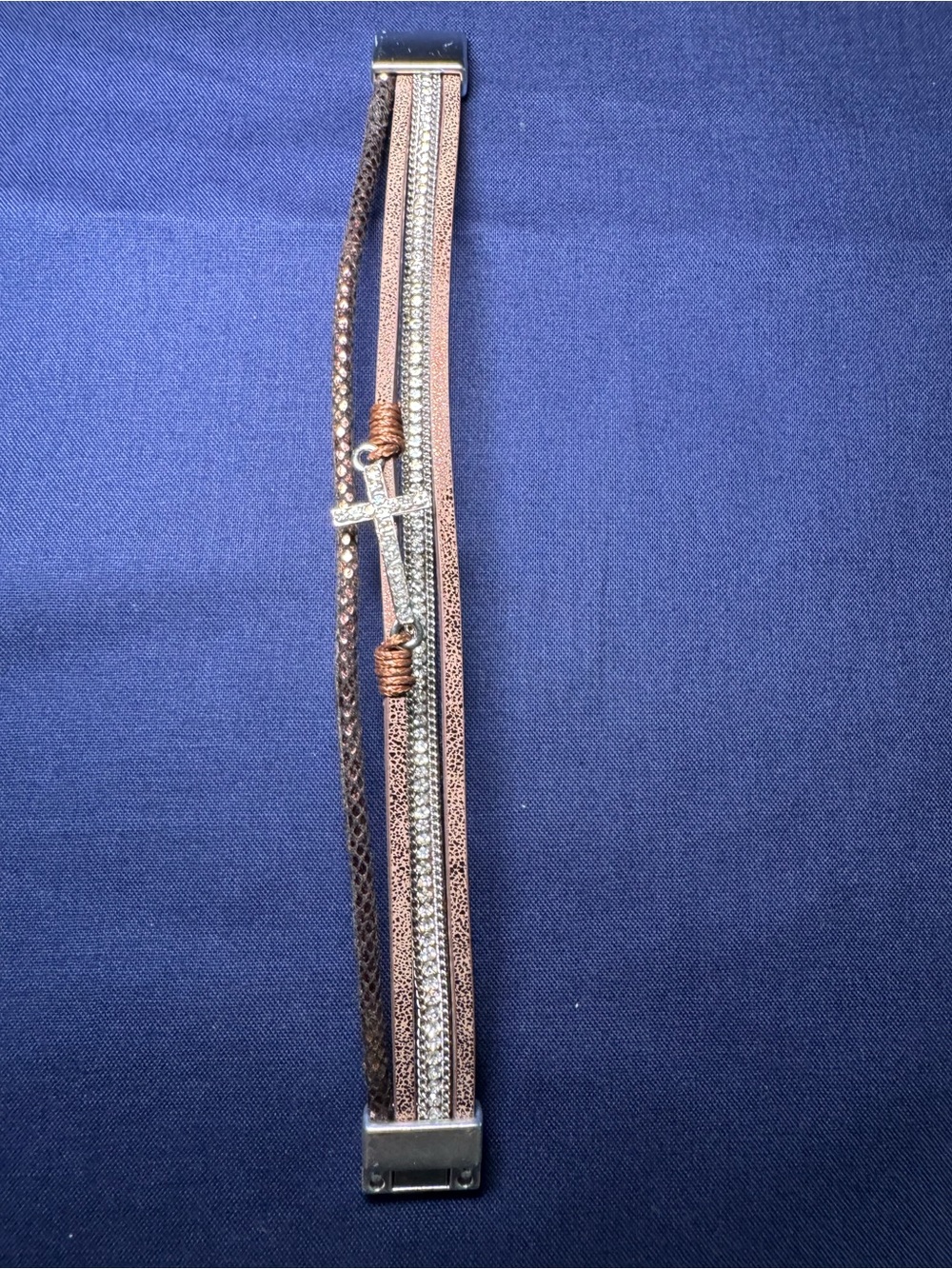 Layered Brown Crystal Cross Wrap Bracelet